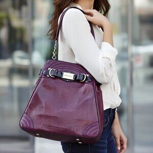 Rare Auth Versace Collection lambskin bag / TOTE Handbag Purse Burgundy